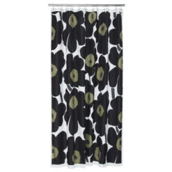 Marimekko Black Unikko Long Polyester Shower Curtain