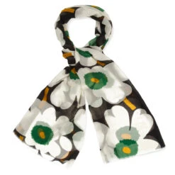 Marimekko Fiore 2 Unikko Wool Scarf Blk/Wh/Green