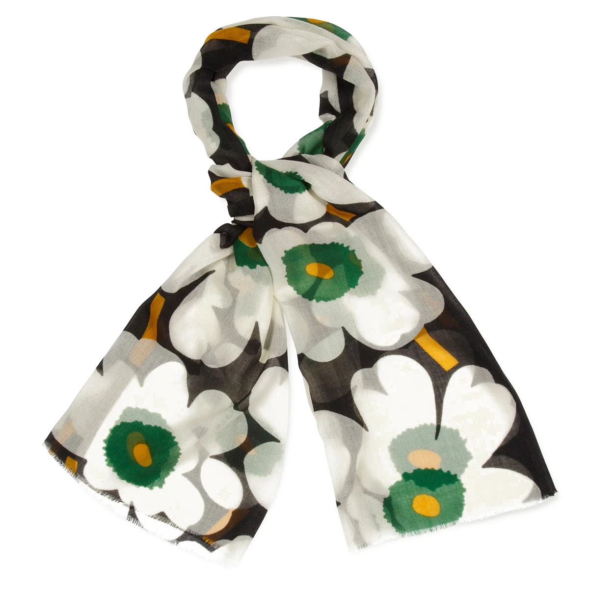 Marimekko Fiore 2 Unikko Wool Scarf Blk/Wh/Green 3 Marimekko Fiore 2 Unikko Wool Scarf Blk/Wh/Green