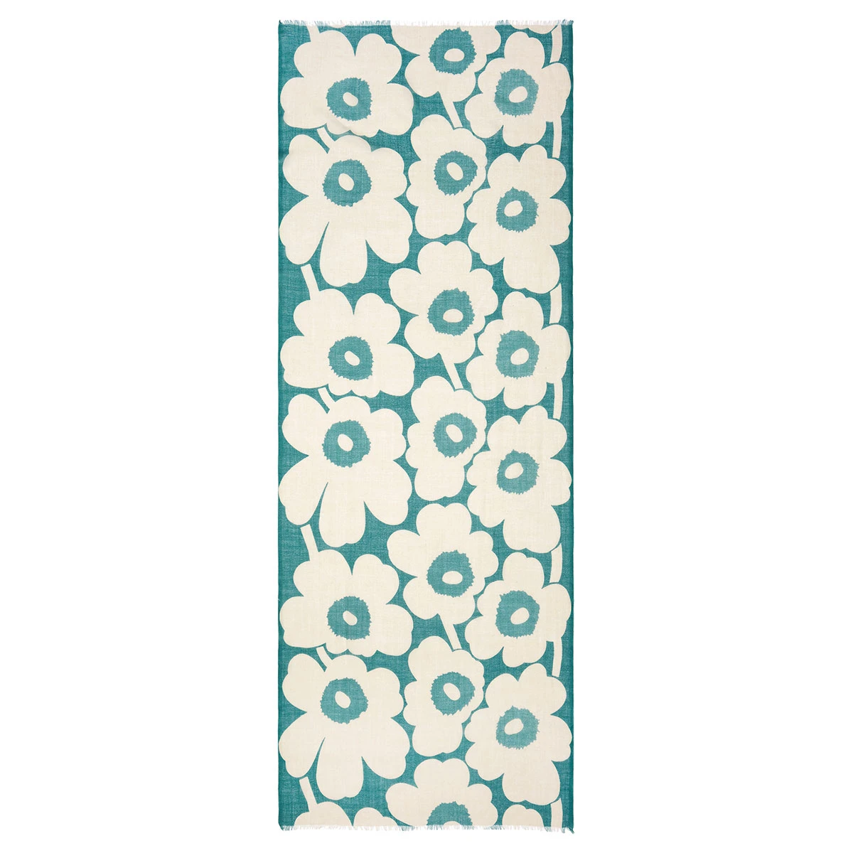 Marimekko Fiore Unikko Off White / Turquoise Scarf 4 Marimekko Fiore Unikko Off White / Turquoise Scarf - Image 2