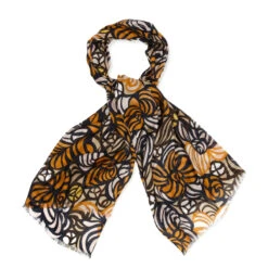Marimekko Hili Silk Scarf White / Pink / Orange / Tan / Brown