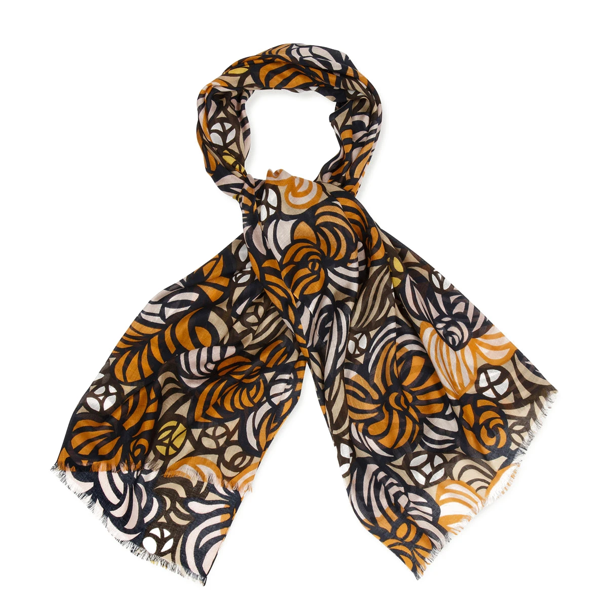 Marimekko Hili Silk Scarf White / Pink / Orange / Tan / Brown 3 Marimekko Hili Silk Scarf White / Pink / Orange / Tan / Brown