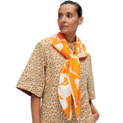 Marimekko Jahha Nokturno Orange / White Cotton Silk Scarf