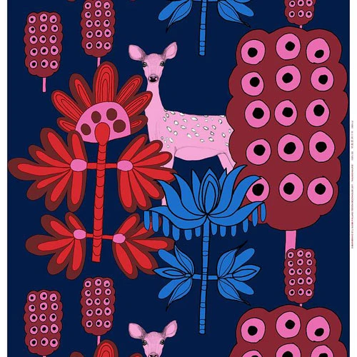 Marimekko Kaunis Kauris Dark Blue/Pink Fabric Repeat 3 Marimekko Kaunis Kauris Dark Blue/Pink Fabric Repeat