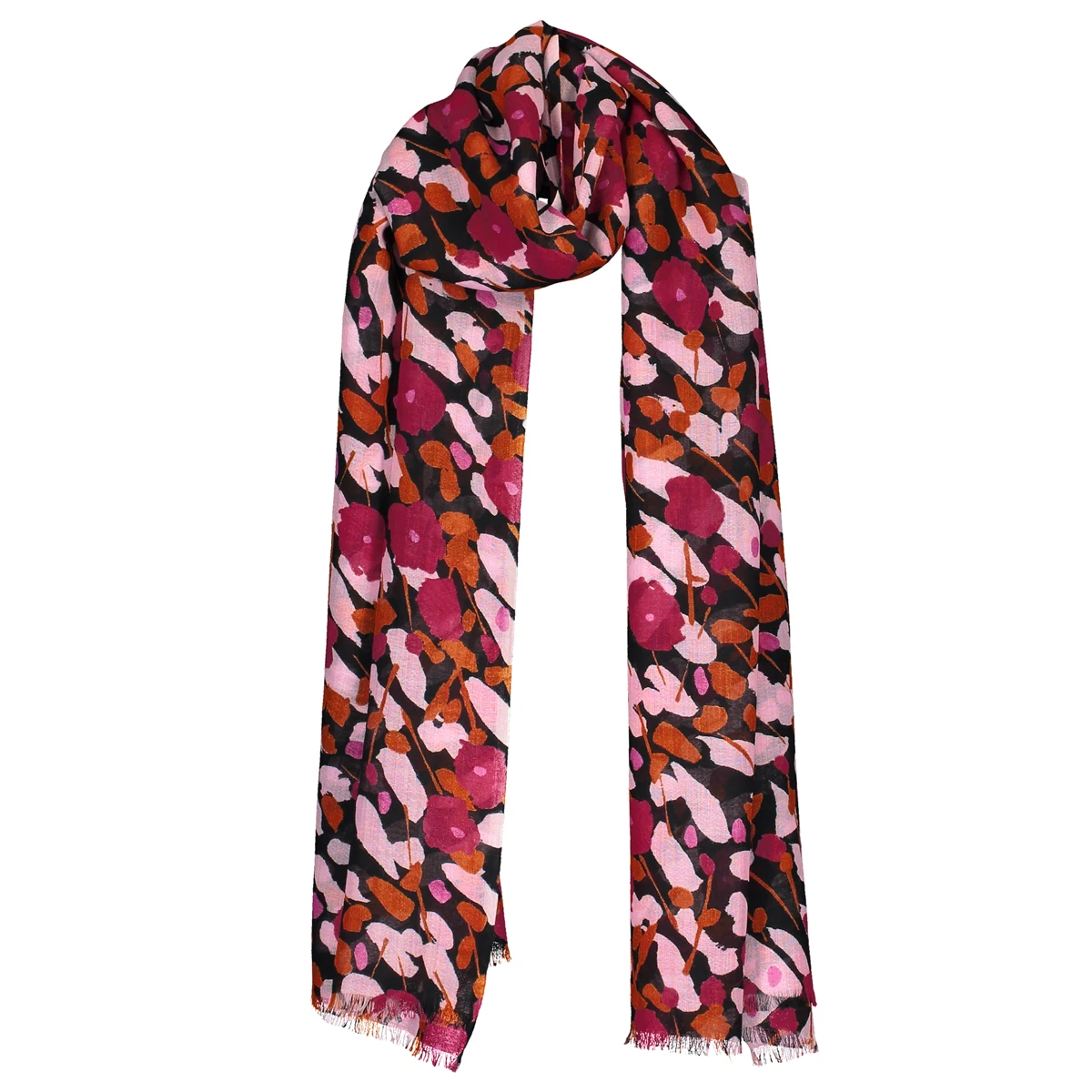 Marimekko Kesaheina Black / Orange / Pink Fiore Scarf 4 Marimekko Kesaheina Black / Orange / Pink Fiore Scarf - Image 2