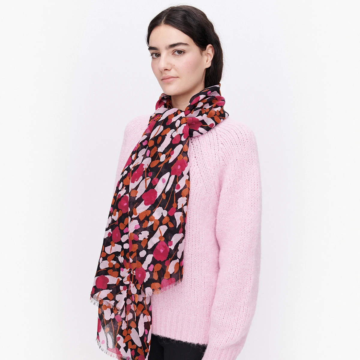 Marimekko Kesaheina Black / Orange / Pink Fiore Scarf 3 Marimekko Kesaheina Black / Orange / Pink Fiore Scarf
