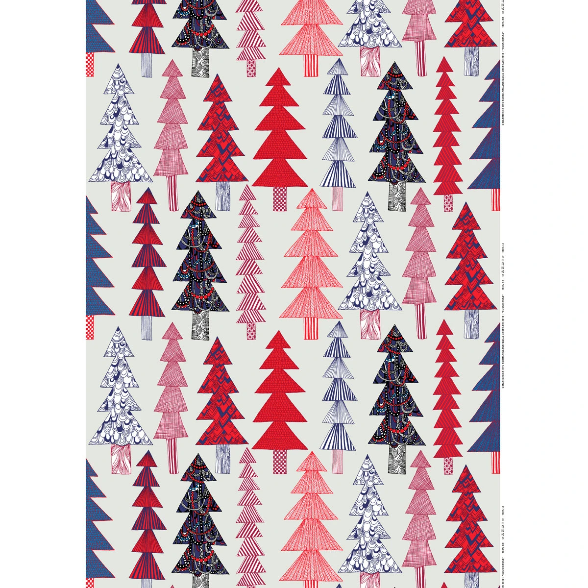 Marimekko Kuusikossa Grey / Red / Blue Panama Fabric 3 Marimekko Kuusikossa Grey / Red / Blue Panama Fabric