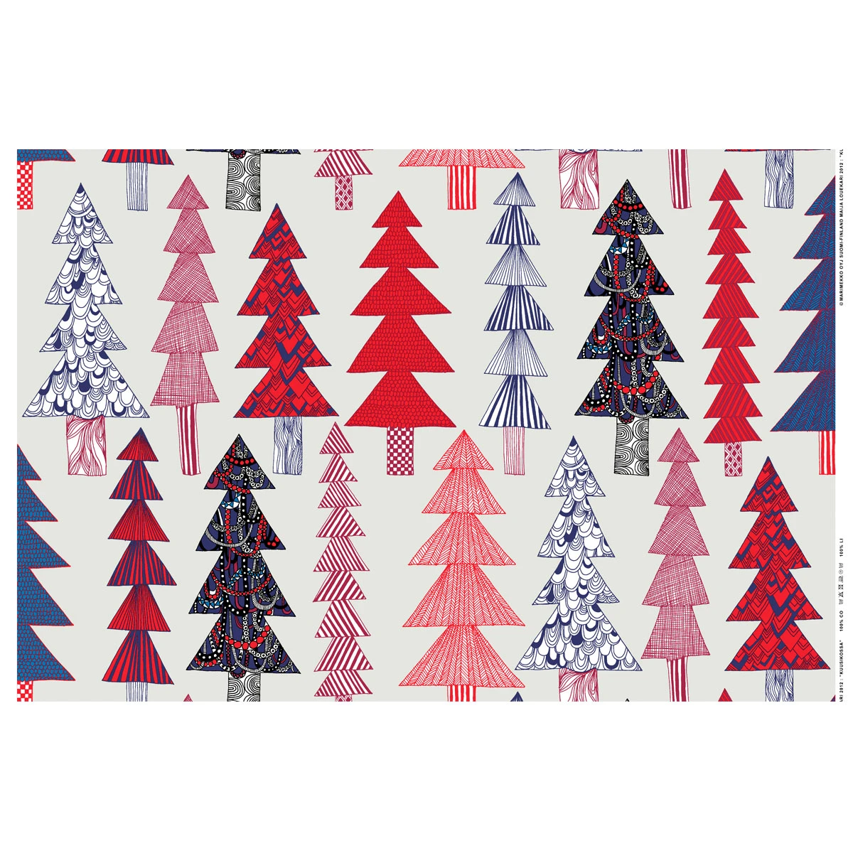 Marimekko Kuusikossa Grey / Red / Blue Panama Fabric 4 Marimekko Kuusikossa Grey / Red / Blue Panama Fabric - Image 2