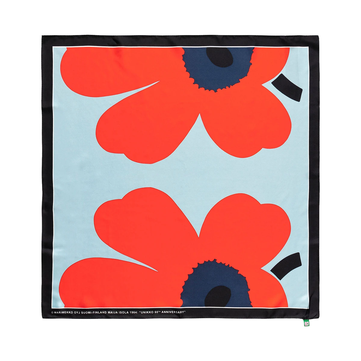Marimekko Lauhtua Heijastus Unikko Blue / Orange-Red / Navy Silk Scarf - Anniversary Edition 4 Marimekko Lauhtua Heijastus Unikko Blue / Orange-Red / Navy Silk Scarf - Anniversary Edition - Image 2