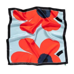 Marimekko Lauhtua Heijastus Unikko Blue / Orange-Red / Navy Silk Scarf - Anniversary Edition