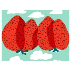 Marimekko Mansikkavuoret Turquoise / Red Fabric Repeat