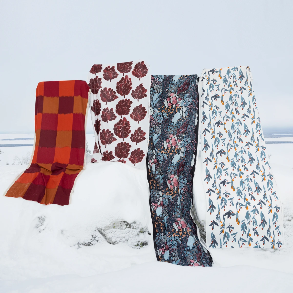 Marimekko Ostjakki Orange / Burgundy Cotton / Linen Fabric Repeat 3 Marimekko Ostjakki Orange / Burgundy Cotton / Linen Fabric Repeat