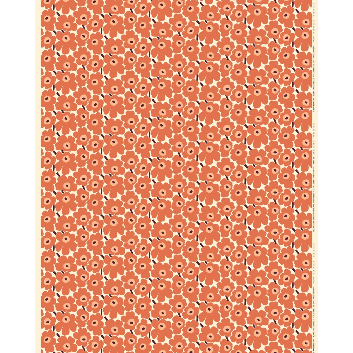 Marimekko Pieni Unikko Apricot / Peach / Burgundy Acrylic-Coated Fabric 4 Marimekko Pieni Unikko Apricot / Peach / Burgundy Acrylic-Coated Fabric - Image 2