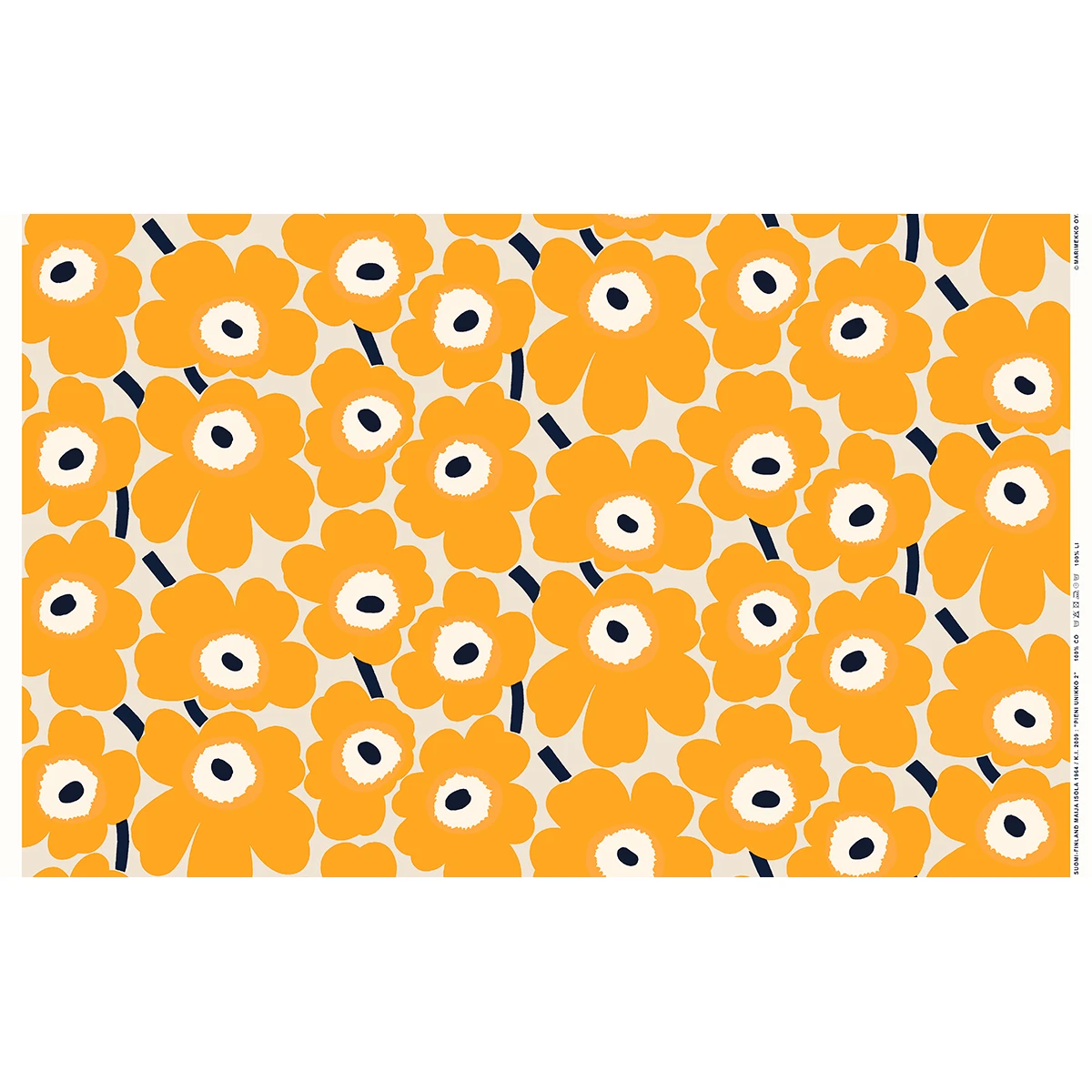 Marimekko Pieni Unikko Saffron / Navy Acrylic-coated Cotton Fabric 3 Marimekko Pieni Unikko Saffron / Navy Acrylic-coated Cotton Fabric