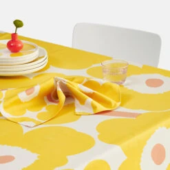 Marimekko Pieni Unikko Yellow / Beige / Peach Cotton Napkins - Set Of 3