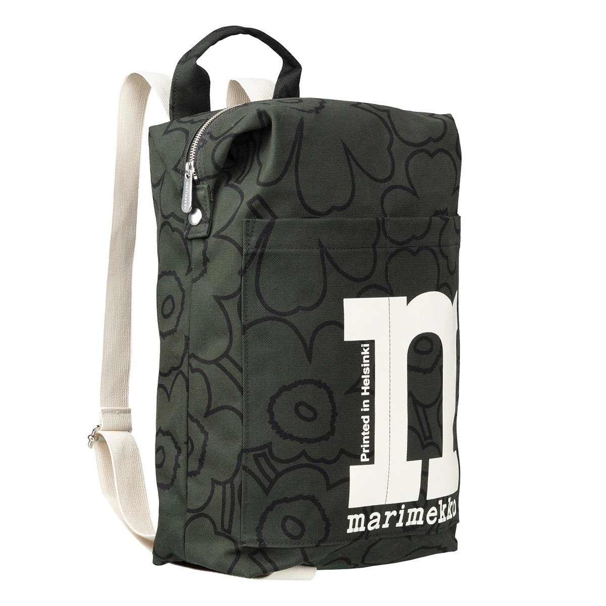 Marimekko Piirto Unikko Dark Green / Black Mono Backpack 5 Marimekko Piirto Unikko Dark Green / Black Mono Backpack - Image 3