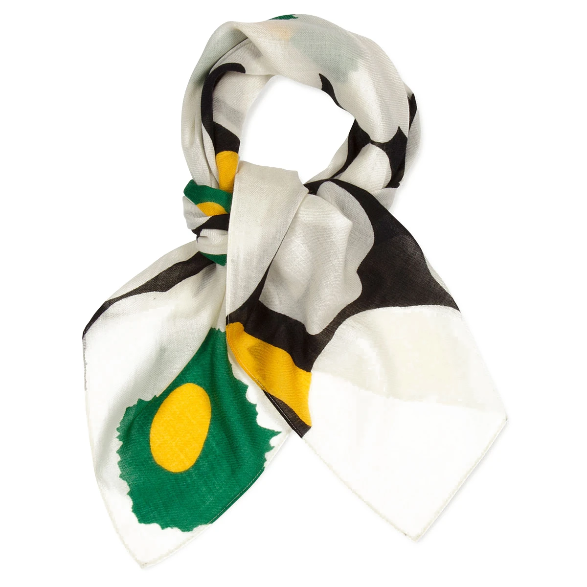 Marimekko Romi Unikko White / Black / Green Wool Scarf 3 Marimekko Romi Unikko White / Black / Green Wool Scarf