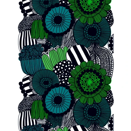 Marimekko Siirtolapuutarha Turquoise/Green PVC Fabric Repeat 3 Marimekko Siirtolapuutarha Turquoise/Green PVC Fabric Repeat