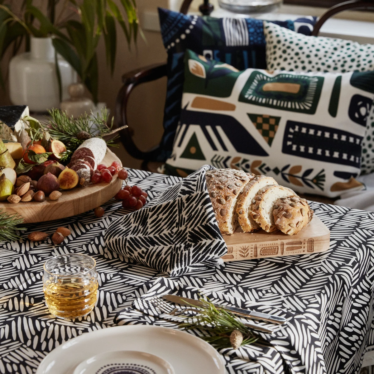 Marimekko Svaale Grey / Navy / Green Large Throw Pillow 3 Marimekko Svaale Grey / Navy / Green Large Throw Pillow