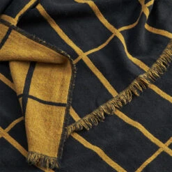 Marimekko Tiiliskivi Black / Gold Throw Blanket