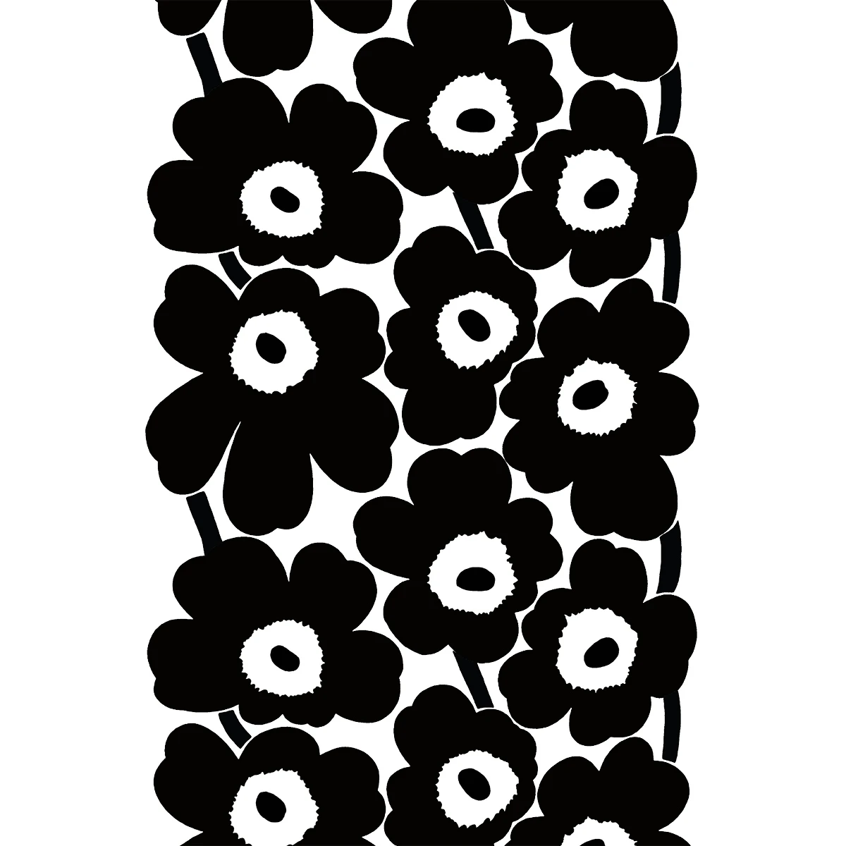 Marimekko Unikko Black / White Acrylic Coated Cotton Fabric 3 Marimekko Unikko Black / White Acrylic Coated Cotton Fabric