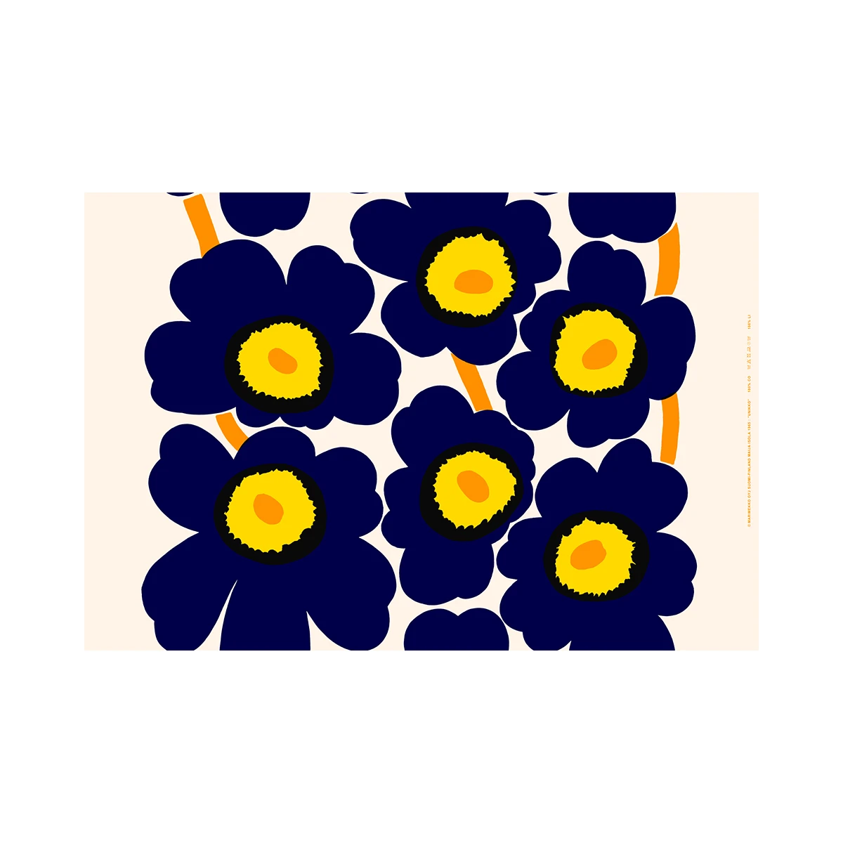 Marimekko Unikko Dark Blue / Yellow / Orange Cotton Fabric - Anniversary Edition 4 Marimekko Unikko Dark Blue / Yellow / Orange Cotton Fabric - Anniversary Edition - Image 2