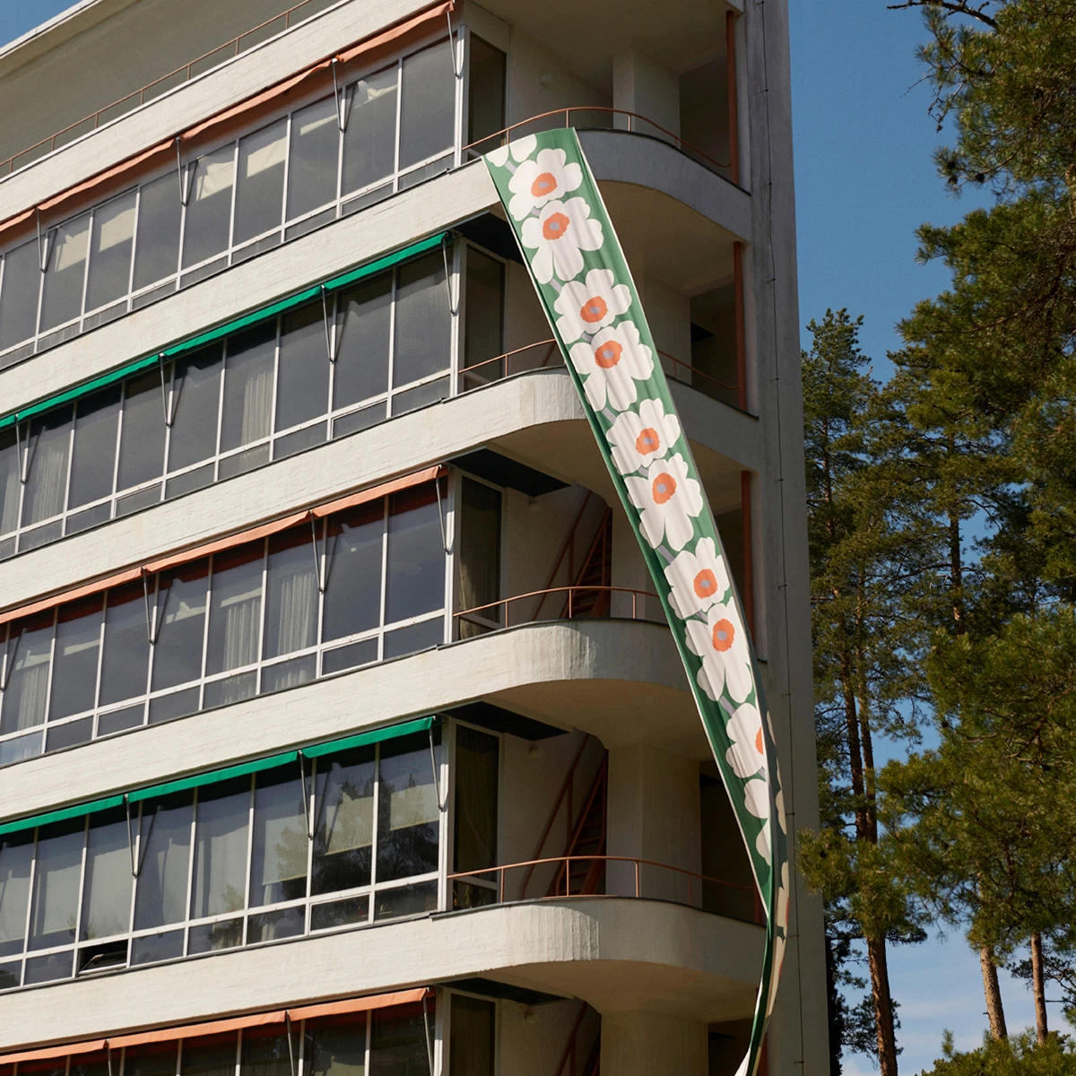 Marimekko Unikko Green / White / Orange Cotton Sateen Fabric Repeat - Anniversary Edition 3 Marimekko Unikko Green / White / Orange Cotton Sateen Fabric Repeat - Anniversary Edition