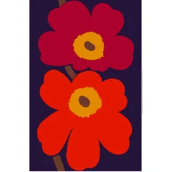 Marimekko Unikko Indigo/Red Sateen Fabric Repeat - Special Anniversary Edition