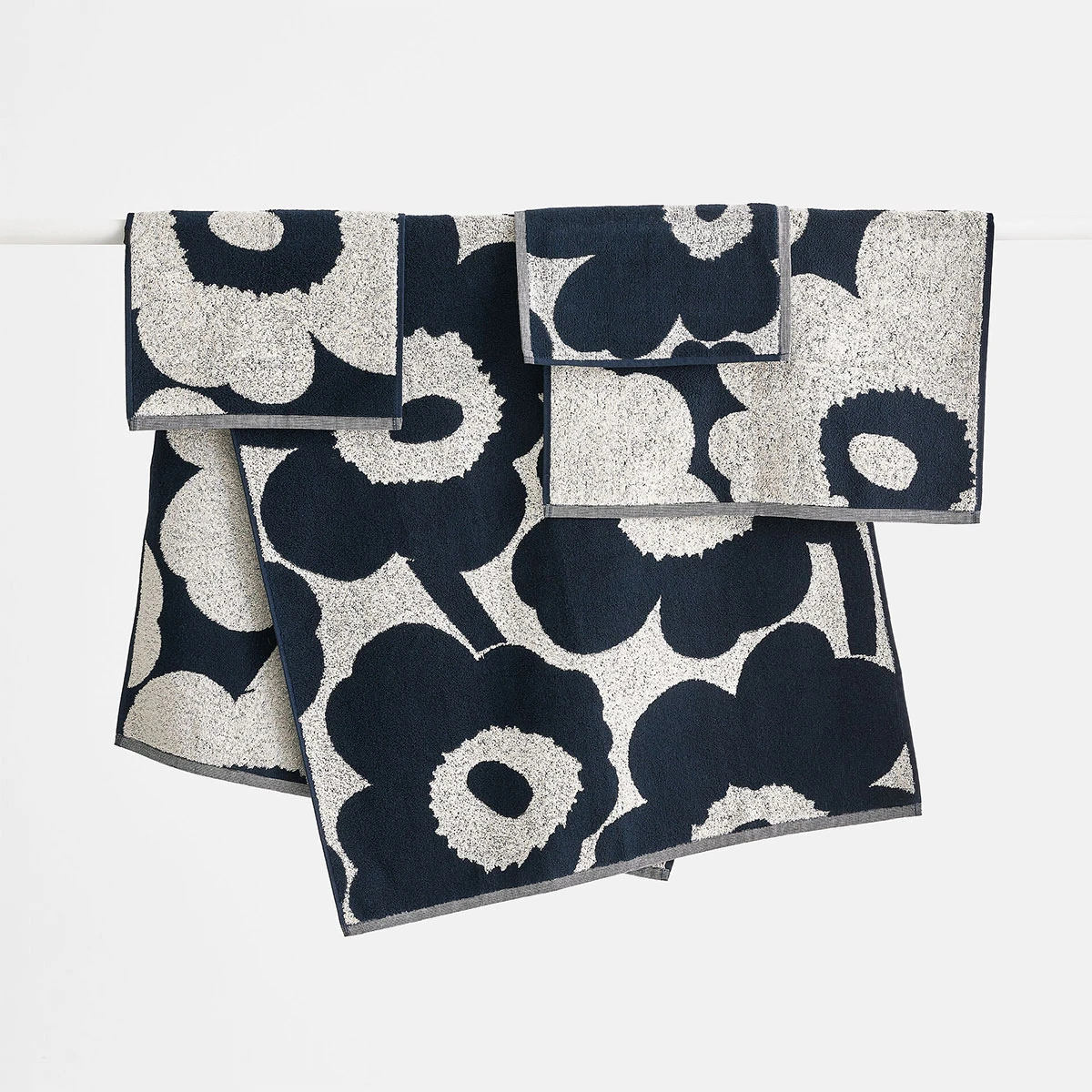 Marimekko Unikko Ivory / Navy Guest Towel 4 Marimekko Unikko Ivory / Navy Guest Towel - Image 2