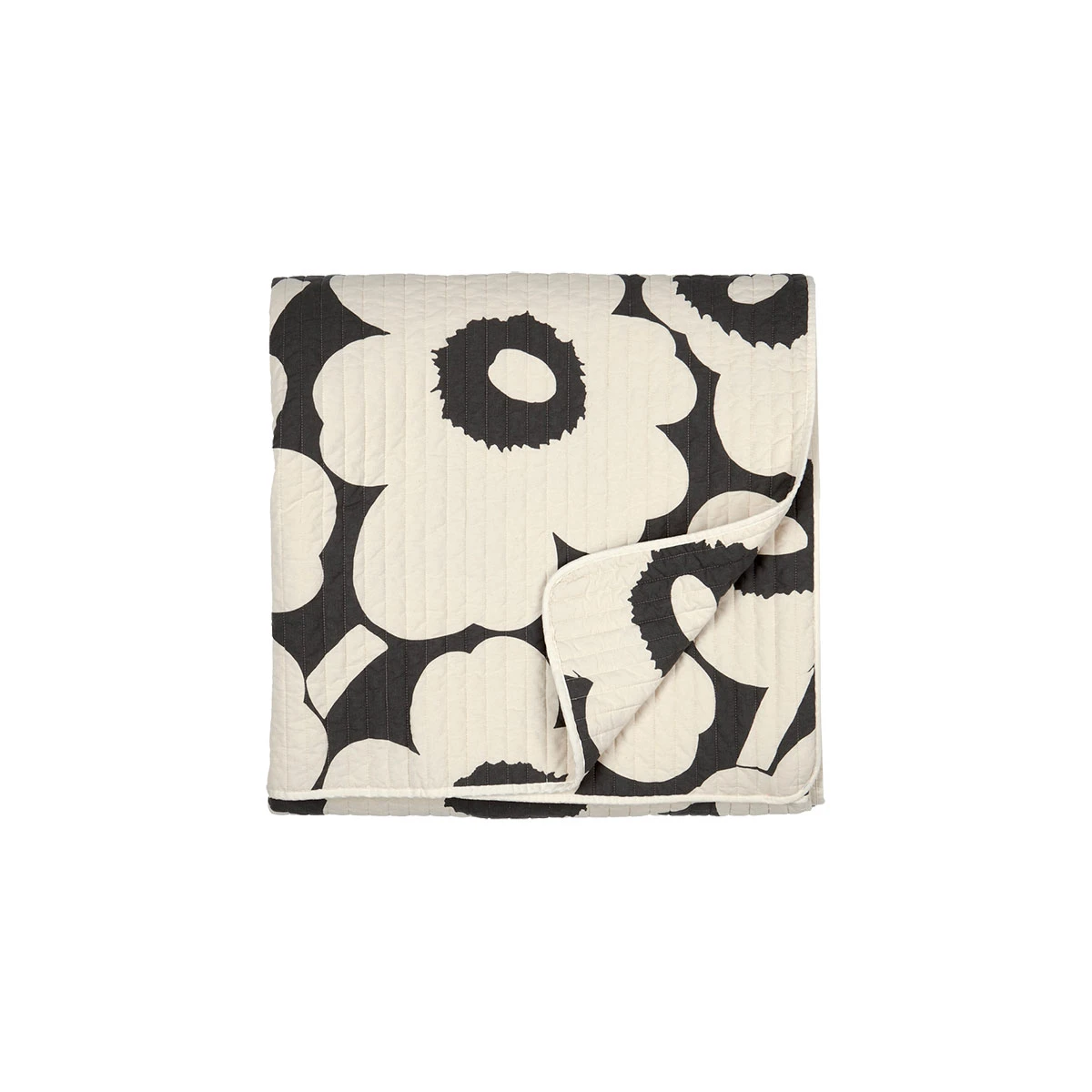 Marimekko Unikko Off White / Charcoal Bedspread / Throw Blanket - Large 4 Marimekko Unikko Off White / Charcoal Bedspread / Throw Blanket - Large - Image 2