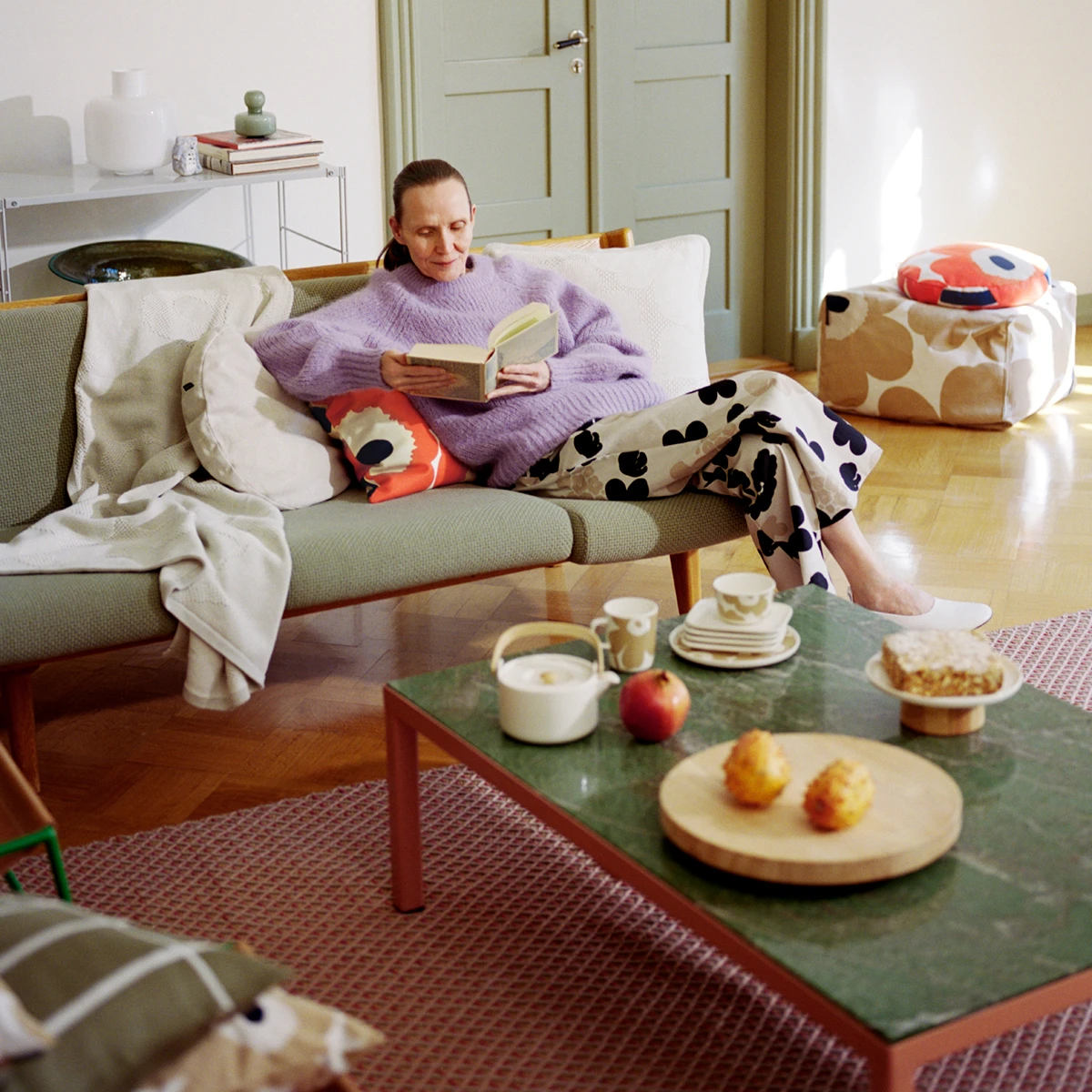 Marimekko Unikko Orange / Beige Heavyweight Large Throw Pillow 3 Marimekko Unikko Orange / Beige Heavyweight Large Throw Pillow