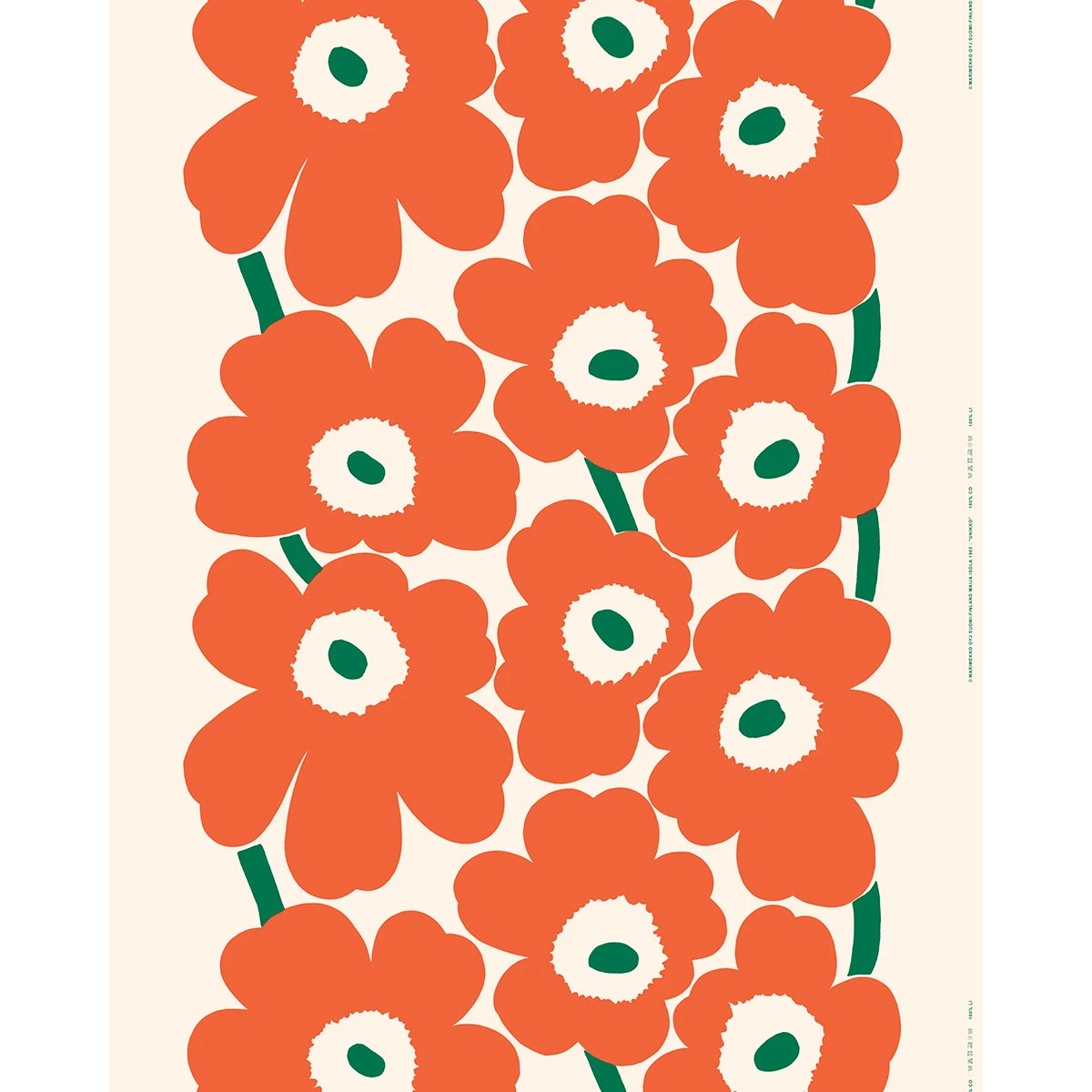 Marimekko Unikko Orange / Off White / Green Cotton Sateen Fabric 7 Marimekko Unikko Orange / Off White / Green Cotton Sateen Fabric - Image 5