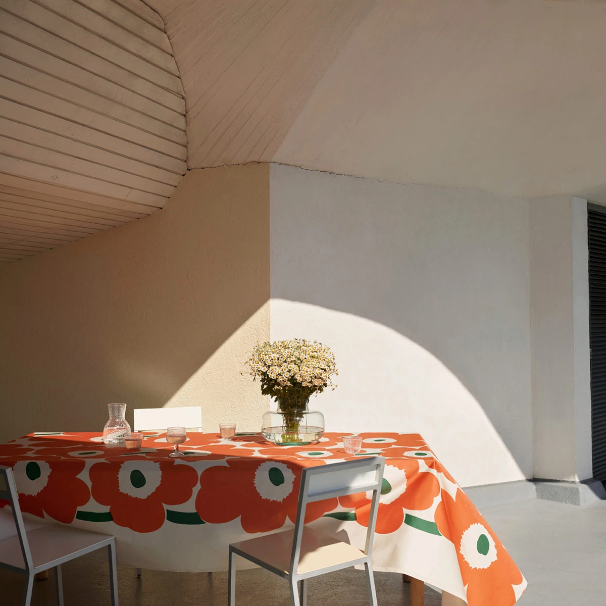 Marimekko Unikko Orange / Off White / Green Cotton Sateen Fabric 4 Marimekko Unikko Orange / Off White / Green Cotton Sateen Fabric - Image 2