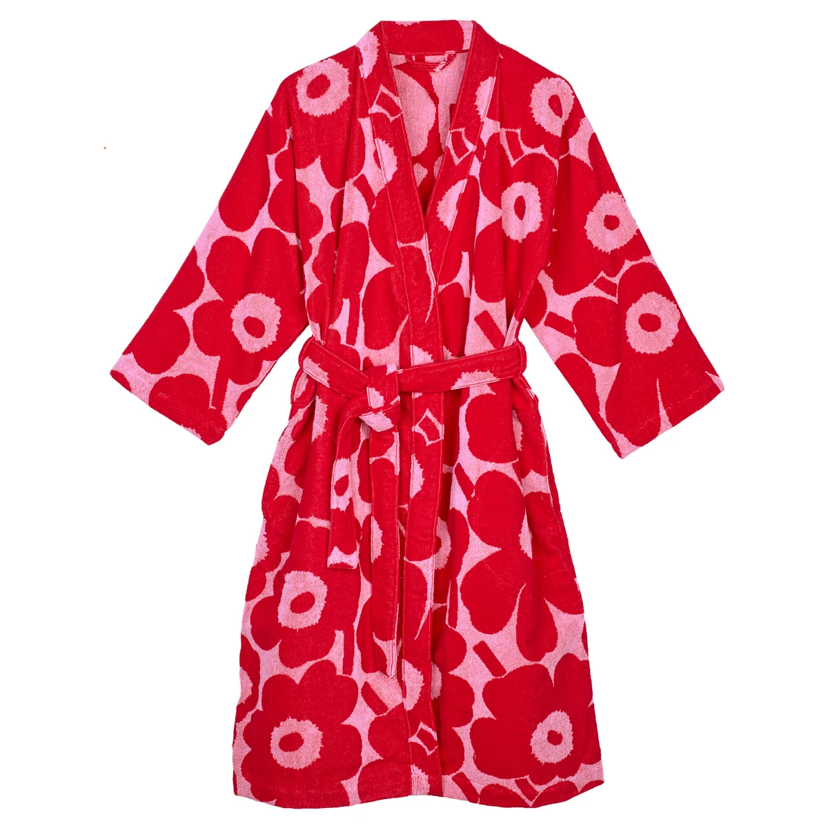 Marimekko Unikko Pink / Red Bathrobe 5 Marimekko Unikko Pink / Red Bathrobe - Image 3