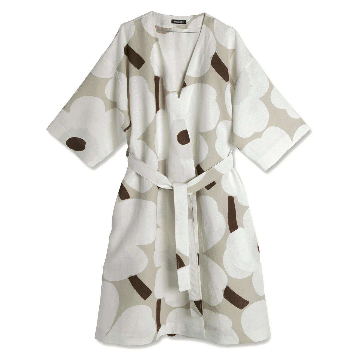 Marimekko Unikko Beige / White / Brown Linen Robe 3 Marimekko Unikko Beige / White / Brown Linen Robe