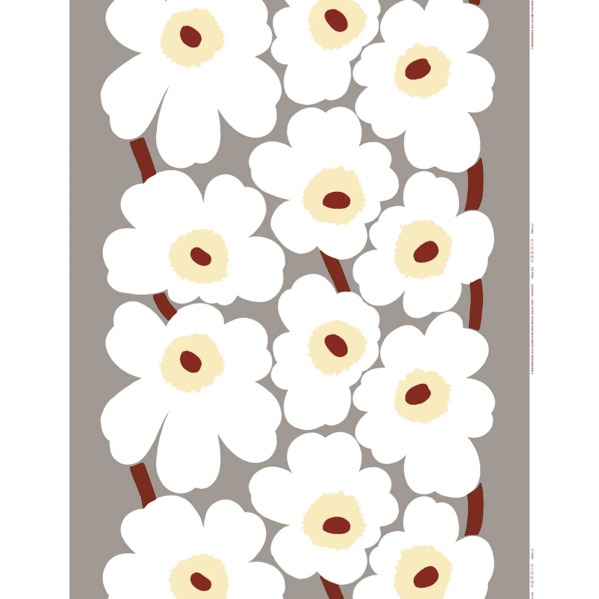 Marimekko Unikko White / Grey / Dark Red Acrylic-Coated Cotton Fabric 4 Marimekko Unikko White / Grey / Dark Red Acrylic-Coated Cotton Fabric - Image 2