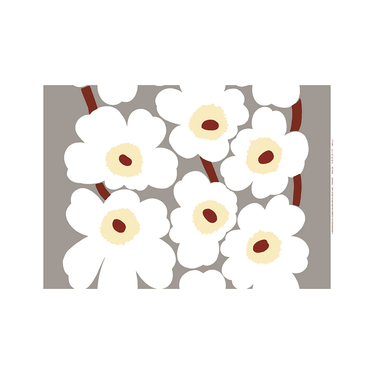 Marimekko Unikko White / Grey / Dark Red Acrylic-Coated Cotton Fabric 5 Marimekko Unikko White / Grey / Dark Red Acrylic-Coated Cotton Fabric - Image 3