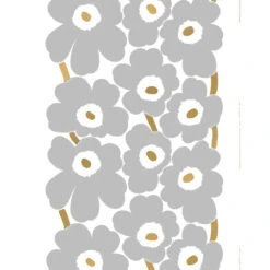 Marimekko Unikko White / Grey / Gold Sateen Fabric -home decoration marimekko unikko white grey gold sateen fabric 47