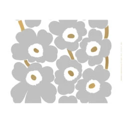 Marimekko Unikko White / Grey / Gold Sateen Fabric -home decoration marimekko unikko white grey gold sateen fabric 49
